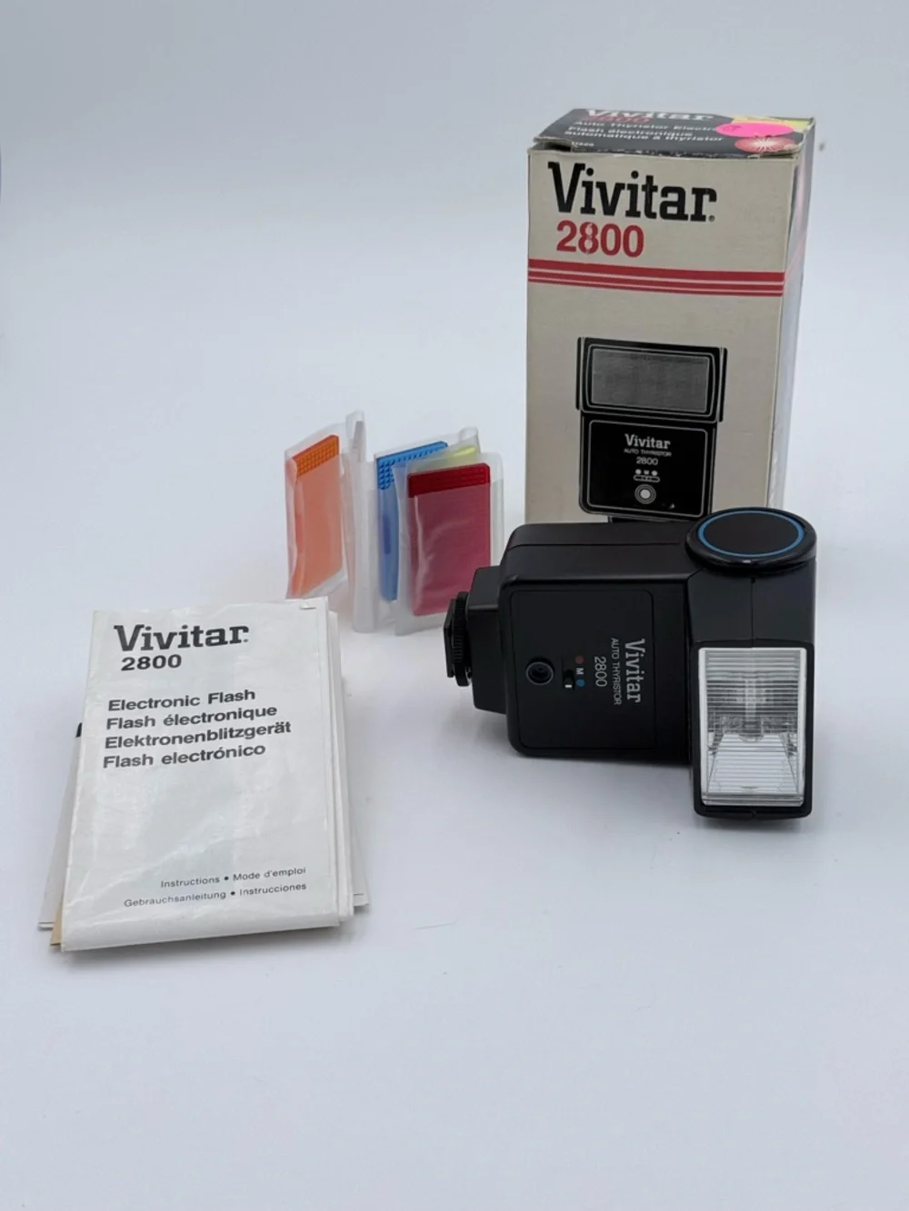 Vivitar 2800 Auto Thyristor Electronic Flash With Original Box, Filters & Manual